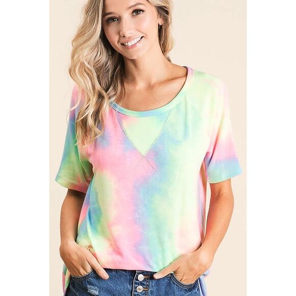 BiBi Pastel Tie Dye French Terry Print Top - Picture 1 of 15
